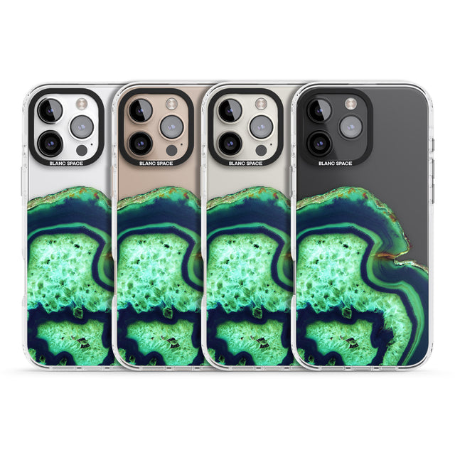 iPhone 16 Pro Max Neon Green & Blue Agate Crystal Transparent Design Black Impact Phone Case