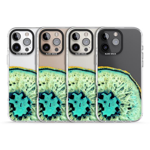 iPhone 16 Pro Max Turquoise & Green Gemstone Crystal Clear Design Black Impact Phone Case