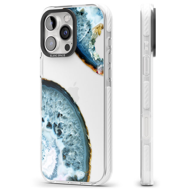 iPhone 16 Pro Max Blue, White & Yellow Agate Gemstone Black Impact Phone Case