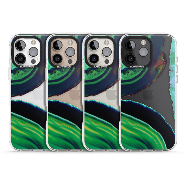 iPhone 16 Pro Max Green & Navy Gemstone Crystal Clear Design Black Impact Phone Case