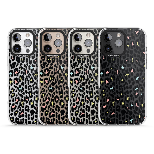 iPhone 16 Pro Max Mixed Pastels Leopard Print - Transparent Black Impact Phone Case