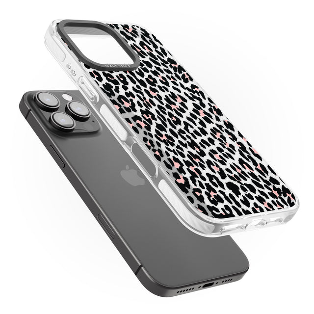 iPhone 16 Pro Max Light Pink Leopard Print - Transparent Black Impact Phone Case