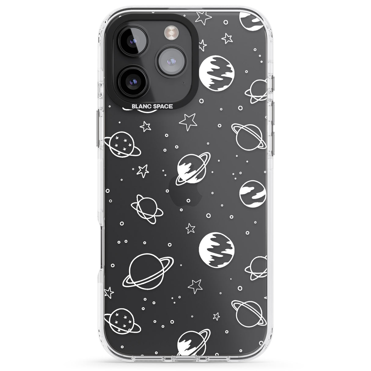 iPhone 16 Pro Max Cosmic Outer Space Design White on Clear Black Impact Phone Case