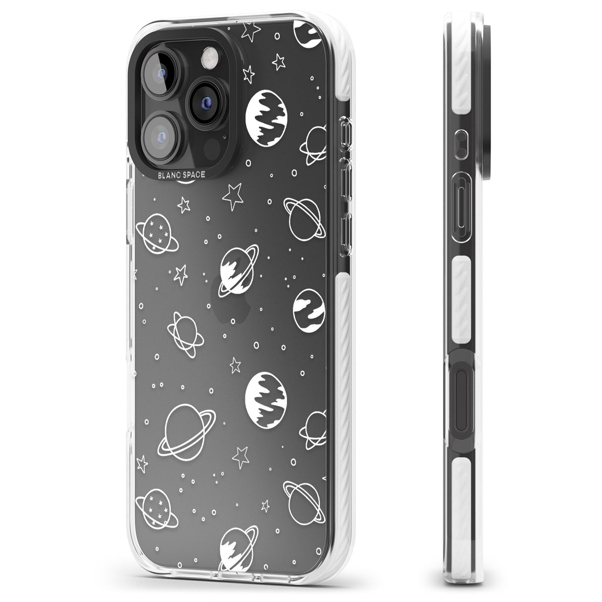 iPhone 16 Pro Max Cosmic Outer Space Design White on Clear Black Impact Phone Case