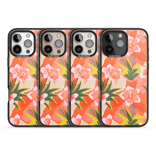 iPhone 16 Pro Max Hawaiian Flowers Abstract Pattern Black Impact Phone Case