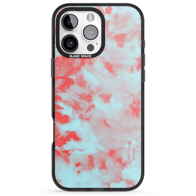 iPhone 16 Pro Max Red & Blue Acid Wash Tie-Dye Pattern Black Impact Phone Case