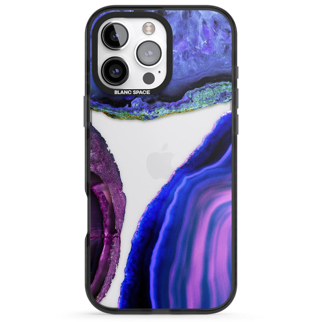 iPhone 16 Pro Max Purple & Blue Agate Gemstone Clear Design Black Impact Phone Case