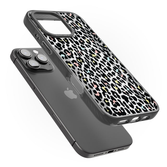 iPhone 16 Pro Max Mixed Pastels Leopard Print - Transparent Black Impact Phone Case