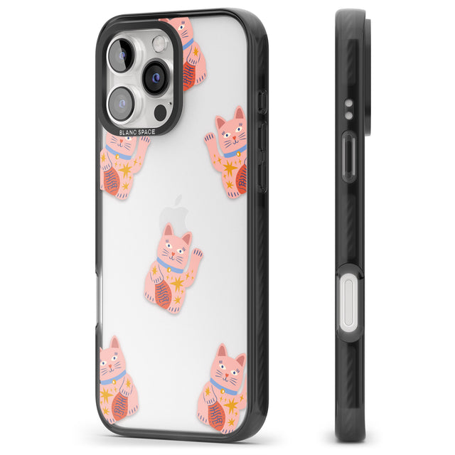 iPhone 16 Pro Max Waving Cat Pattern Black Impact Phone Case