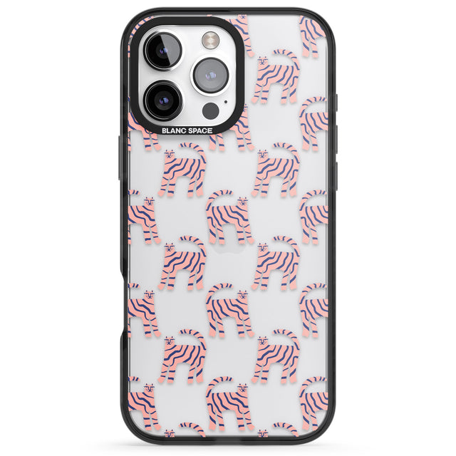 iPhone 16 Pro Max Pink and Blue Cat Pattern Black Impact Phone Case