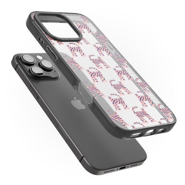 iPhone 16 Pro Max Pink and Blue Cat Pattern Black Impact Phone Case