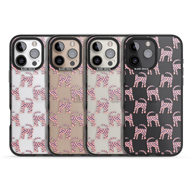 iPhone 16 Pro Max Pink and Blue Cat Pattern Black Impact Phone Case