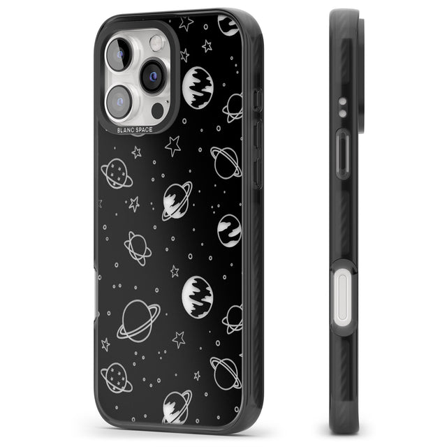 iPhone 16 Pro Max Cosmic Outer Space Design Clear on Black Black Impact Phone Case