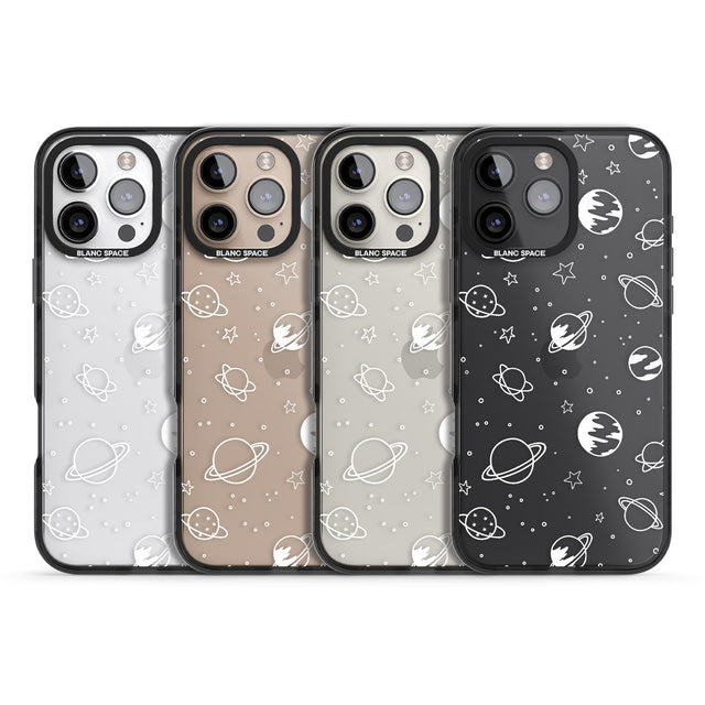 iPhone 16 Pro Max Cosmic Outer Space Design White on Clear Black Impact Phone Case