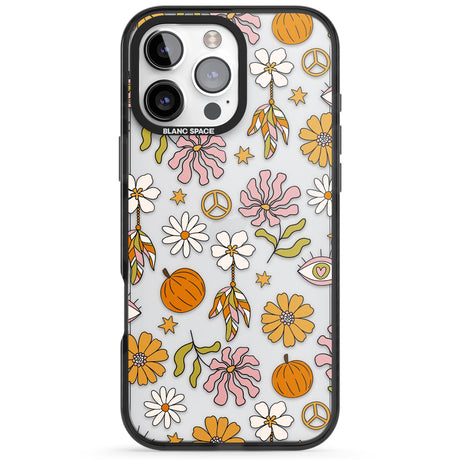 Retro Boho Fall Floral Black Impact Phone Case for iPhone 16 Pro, iPhone 16 Pro Max