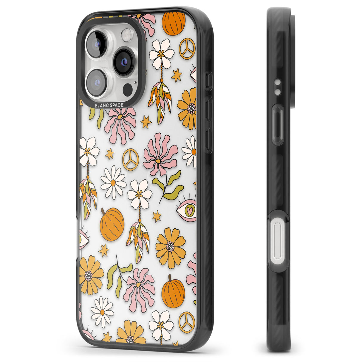 Retro Boho Fall Floral Black Impact Phone Case for iPhone 16 Pro, iPhone 16 Pro Max