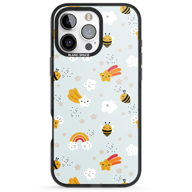 iPhone 16 Pro Max Sweet As Honey Patterns: Bees & Rainbows Black Impact Phone Case