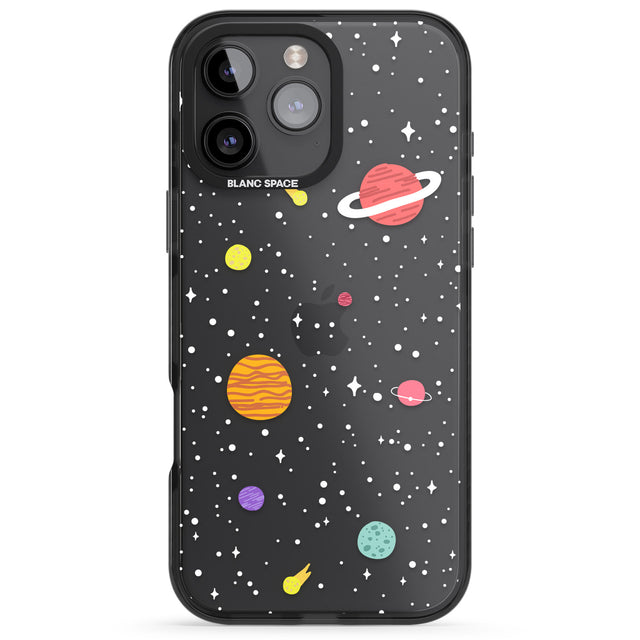 iPhone 16 Pro Max Cute Cartoon Planets (Clear) Black Impact Phone Case