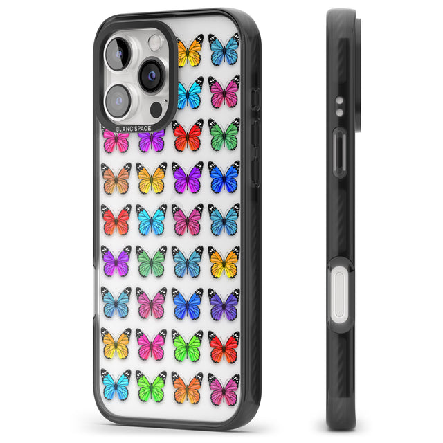 iPhone 16 Pro Max Colourful Butterfly Pattern Black Impact Phone Case