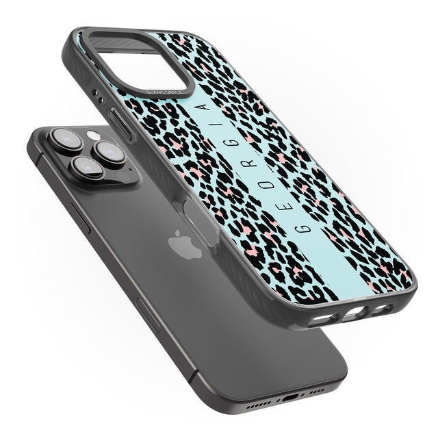 iPhone 16 Pro Max Personalised Blue Leopard Spots Black Impact Phone Case