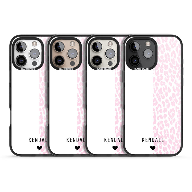 iPhone 16 Pro Max Personalised Pink & White Leopard Spots Black Impact Phone Case