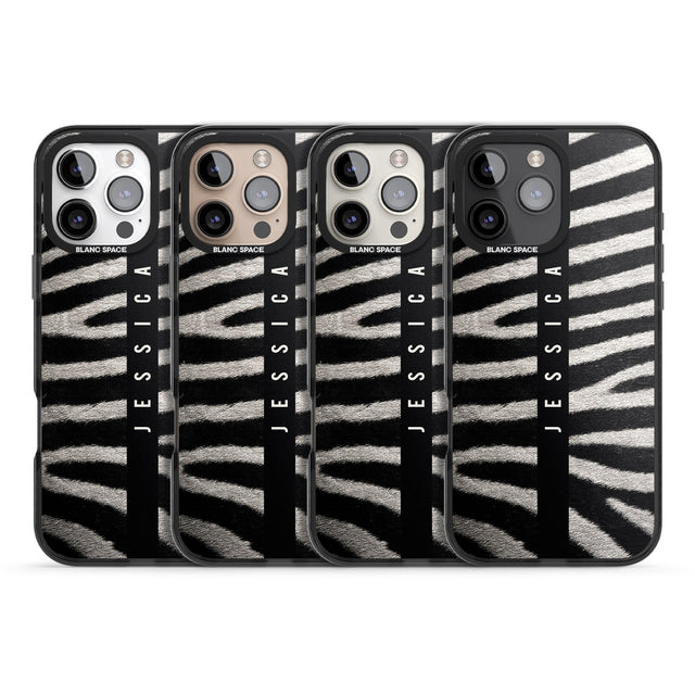 iPhone 16 Pro Max Personalised Zebra Print Black Impact Phone Case