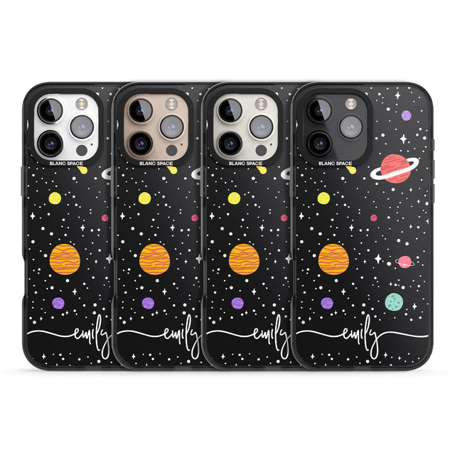 iPhone 16 Pro Max Personalised Cute Cartoon Planets Black Impact Phone Case