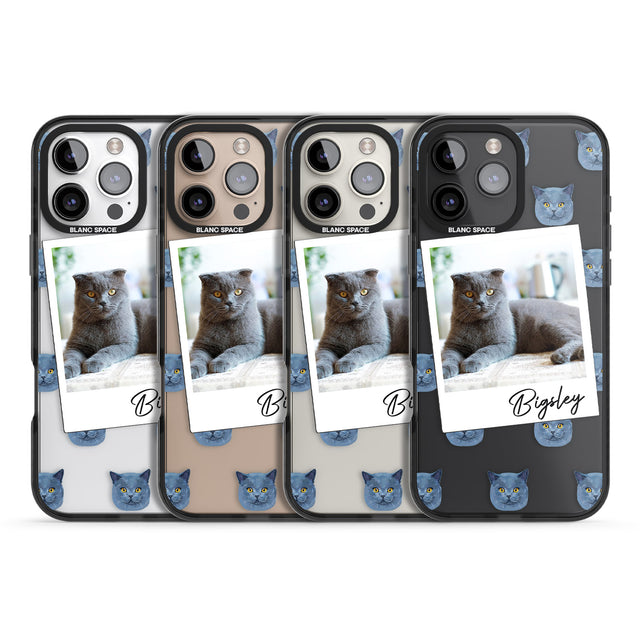 iPhone 16 Pro Max Personalised English Blue Cat Photo Black Impact Phone Case