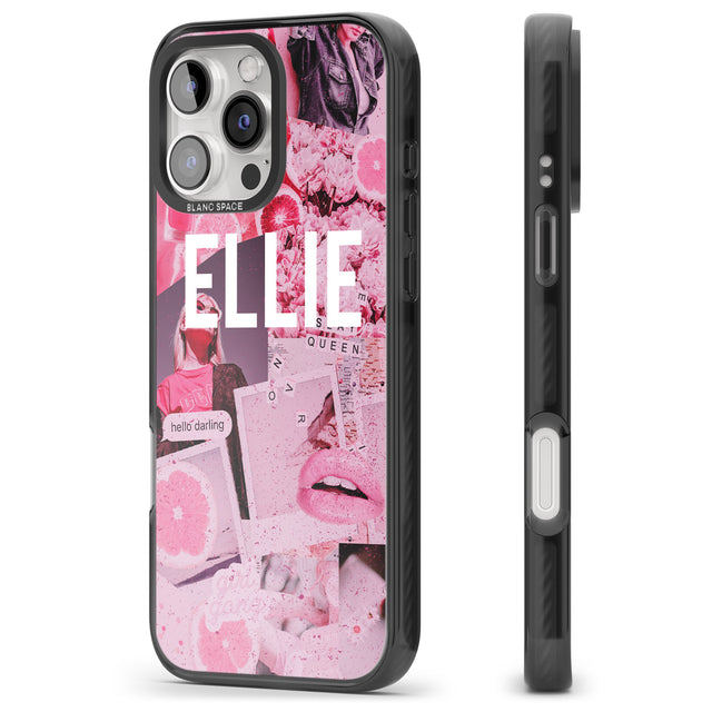 iPhone 16 Pro Max Personalised Sweet Pink Fashion Collage Black Impact Phone Case