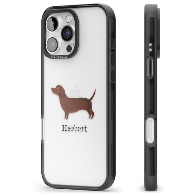 iPhone 16 Pro Max Personalised Hand Painted Sausage Dog Black Impact Phone Case