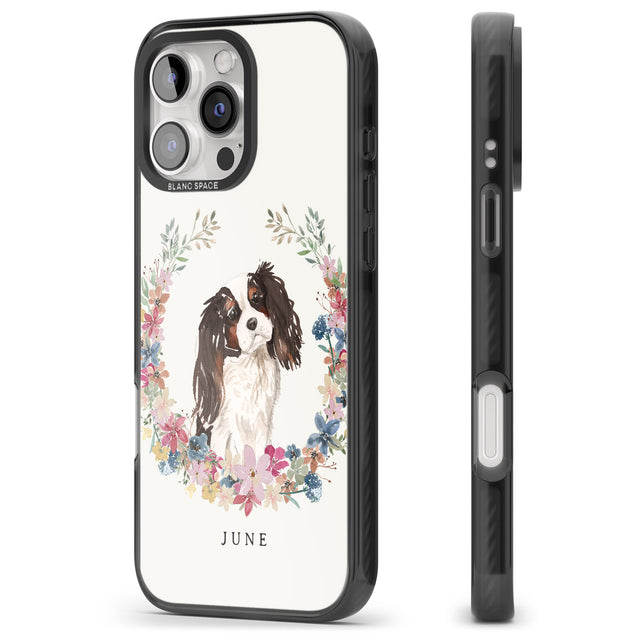 iPhone 16 Pro Max Personalised Tri Coloured King Charles Watercolour Dog Portrait Black Impact Phone Case