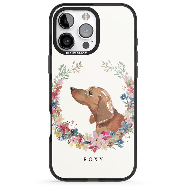 iPhone 16 Pro Max Personalised Tan Dachshund - Watercolour Dog Portrait Black Impact Phone Case