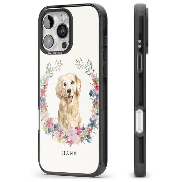 iPhone 16 Pro Max Personalised Golden Retriever - Watercolour Dog Portrait Black Impact Phone Case