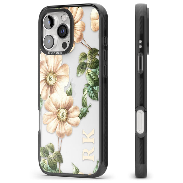 iPhone 16 Pro Max Personalised Clear Vintage Floral Cream Anemones Black Impact Phone Case