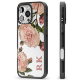 iPhone 16 Pro Max Personalised Clear Vintage Floral Pale Pink Peonies Black Impact Phone Case