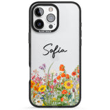 Personalised Summer Wildflowers Black Impact Phone Case for iPhone 16 Pro, iPhone 16 Pro Max