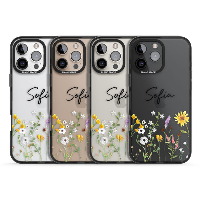 Personalised April Wildfowers Black Impact Phone Case for iPhone 16 Pro, iPhone 16 Pro Max