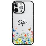 Personalised Buterflies & Wildflowers Black Impact Phone Case for iPhone 16 Pro, iPhone 16 Pro Max