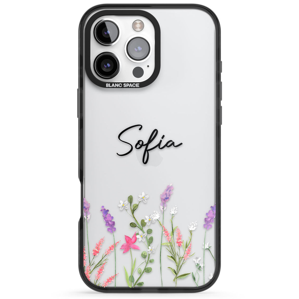 Personalised Lavender Wildflowers Black Impact Phone Case for iPhone 16 Pro, iPhone 16 Pro Max