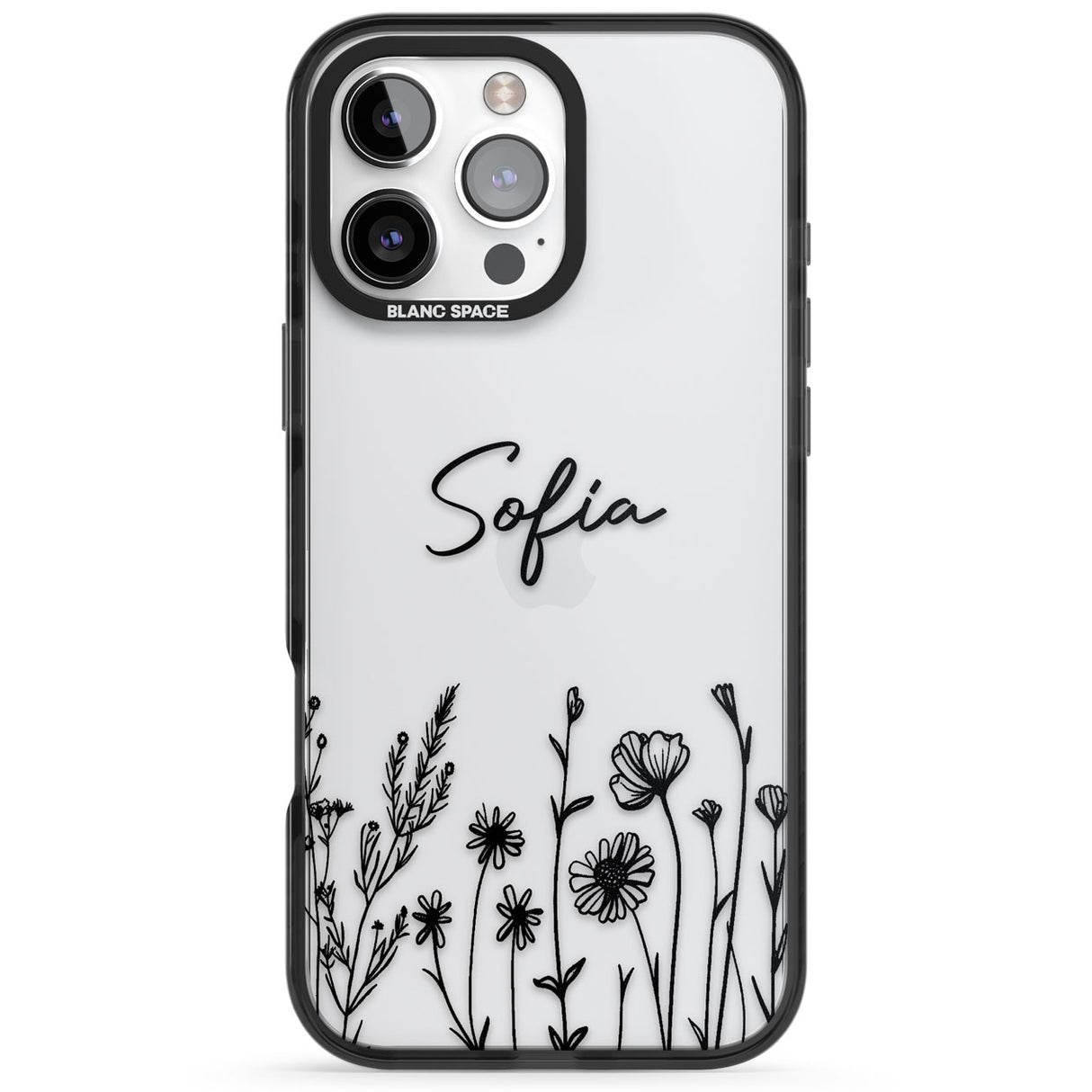 Personalised Black Wildflowers Black Impact Phone Case for iPhone 16 Pro, iPhone 16 Pro Max