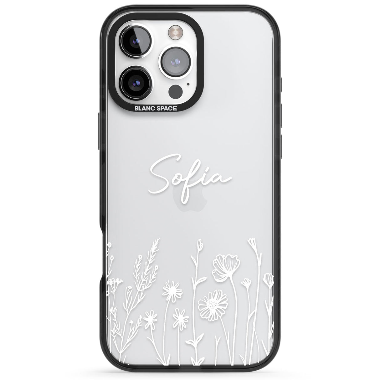 Personalised White Wildflowers Black Impact Phone Case for iPhone 16 Pro, iPhone 16 Pro Max