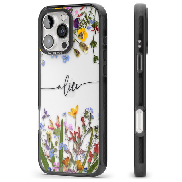 iPhone 16 Pro Max Personalised Wildflower Floral Black Impact Phone Case