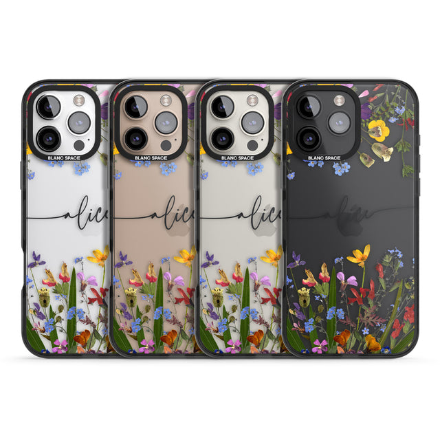 iPhone 16 Pro Max Personalised Wildflower Floral Black Impact Phone Case