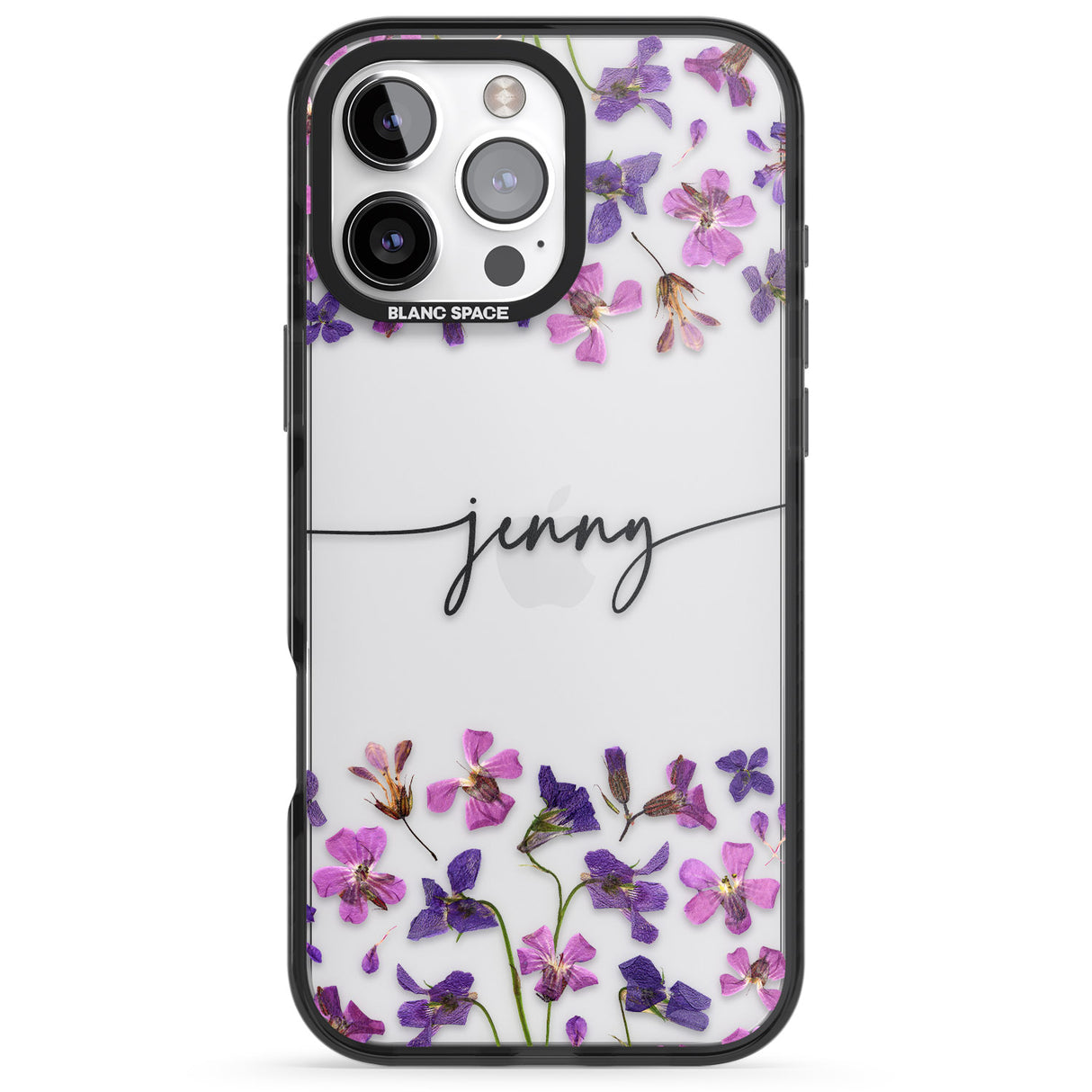 iPhone 16 Pro Max Personalised Purple Violets Black Impact Phone Case