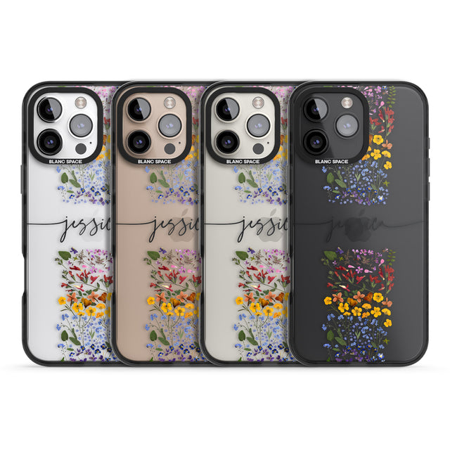 iPhone 16 Pro Max Personalised Wildflower Floral Stripe Personalised Black Impact Phone Case