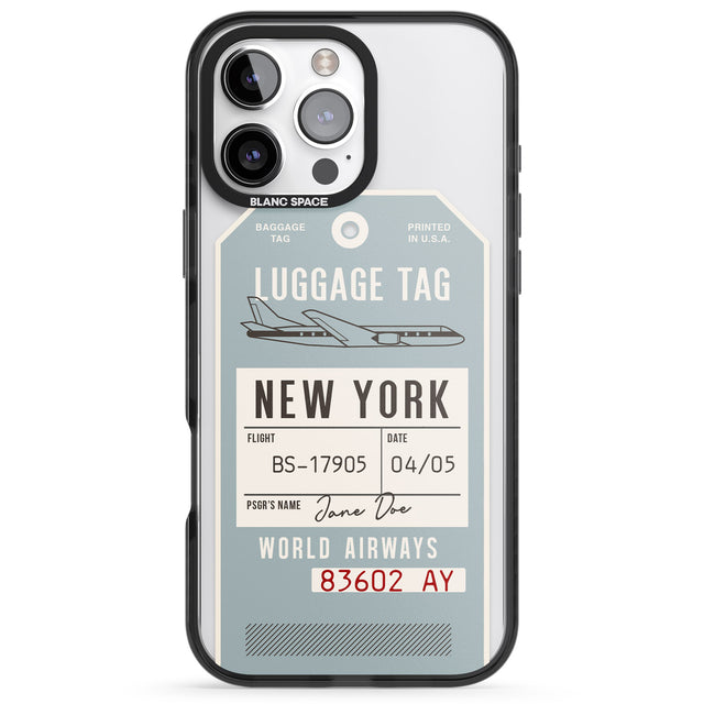 iPhone 16 Pro Max Personalised Vintage USA Luggage Tag Black Impact Phone Case