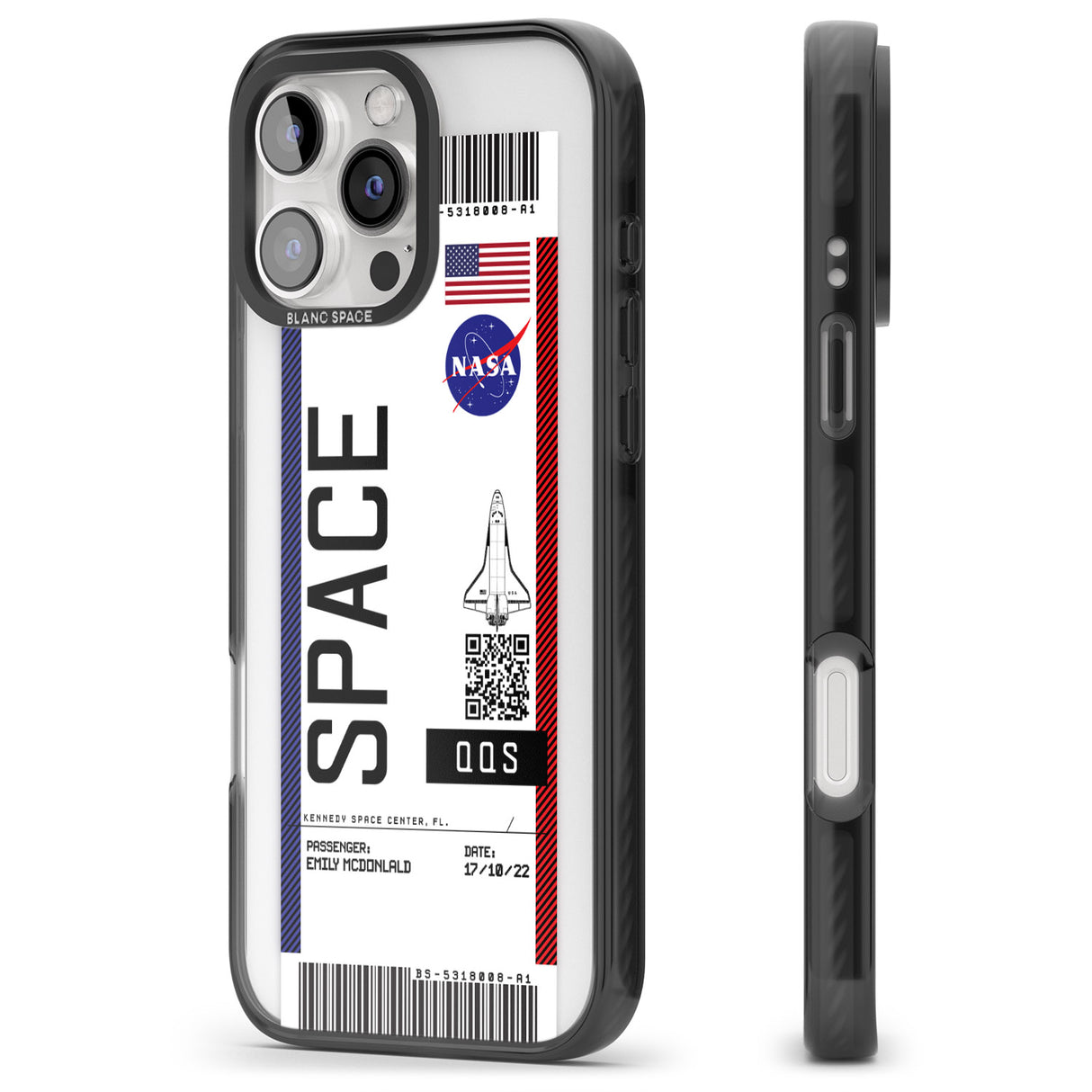 iPhone 16 Pro Max Personalised NASA Boarding Pass (Light) Black Impact Phone Case