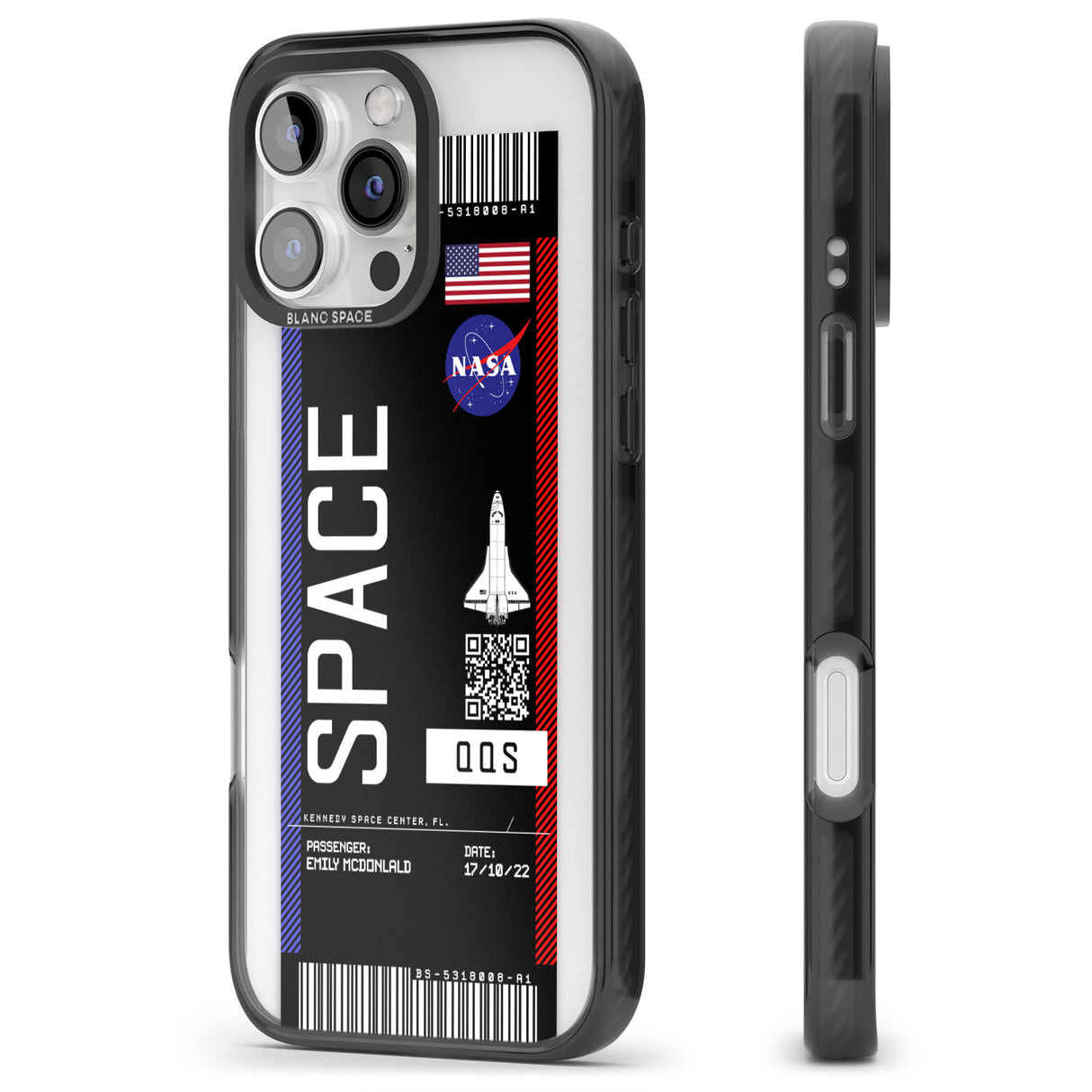 iPhone 16 Pro Max Personalised NASA Boarding Pass (Dark) Black Impact Phone Case