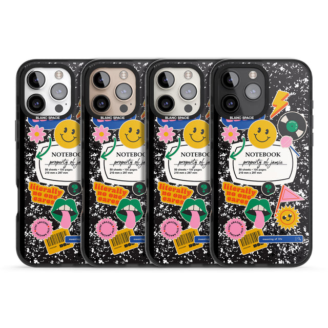 iPhone 16 Pro Max Personalised Notebook Cover with Stickers Black Impact Phone Case