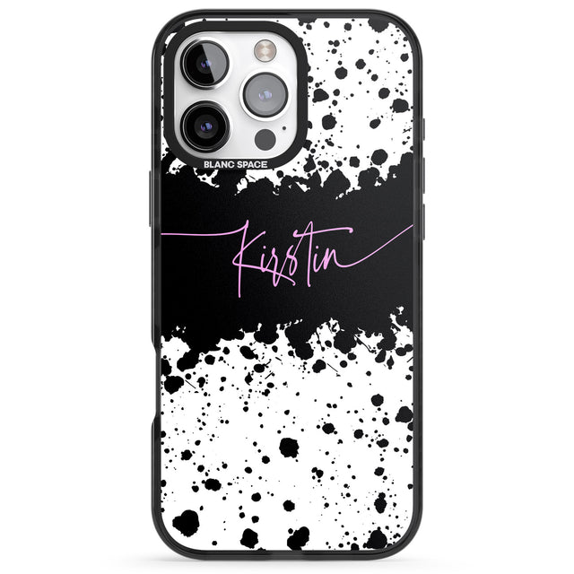 iPhone 16 Pro Max Personalised Black & White Paint Splatters Black Impact Phone Case